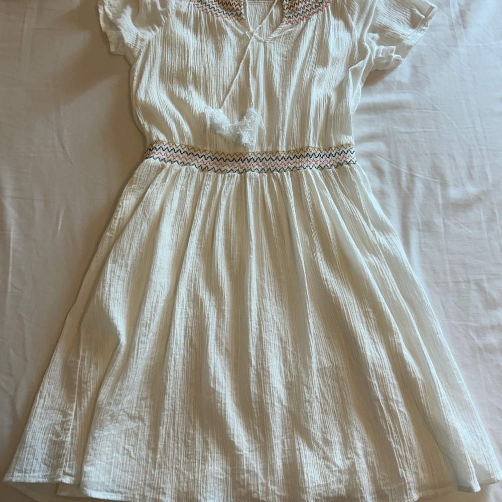 Copper Key Cream Mini Dress with Embroidered Details